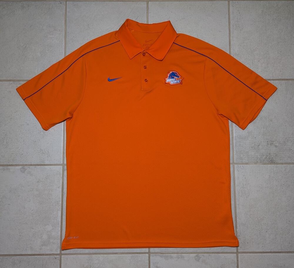 Nike Men's Large Boise State Golf Polo Shirt Orange Embroidered Short Sleeve